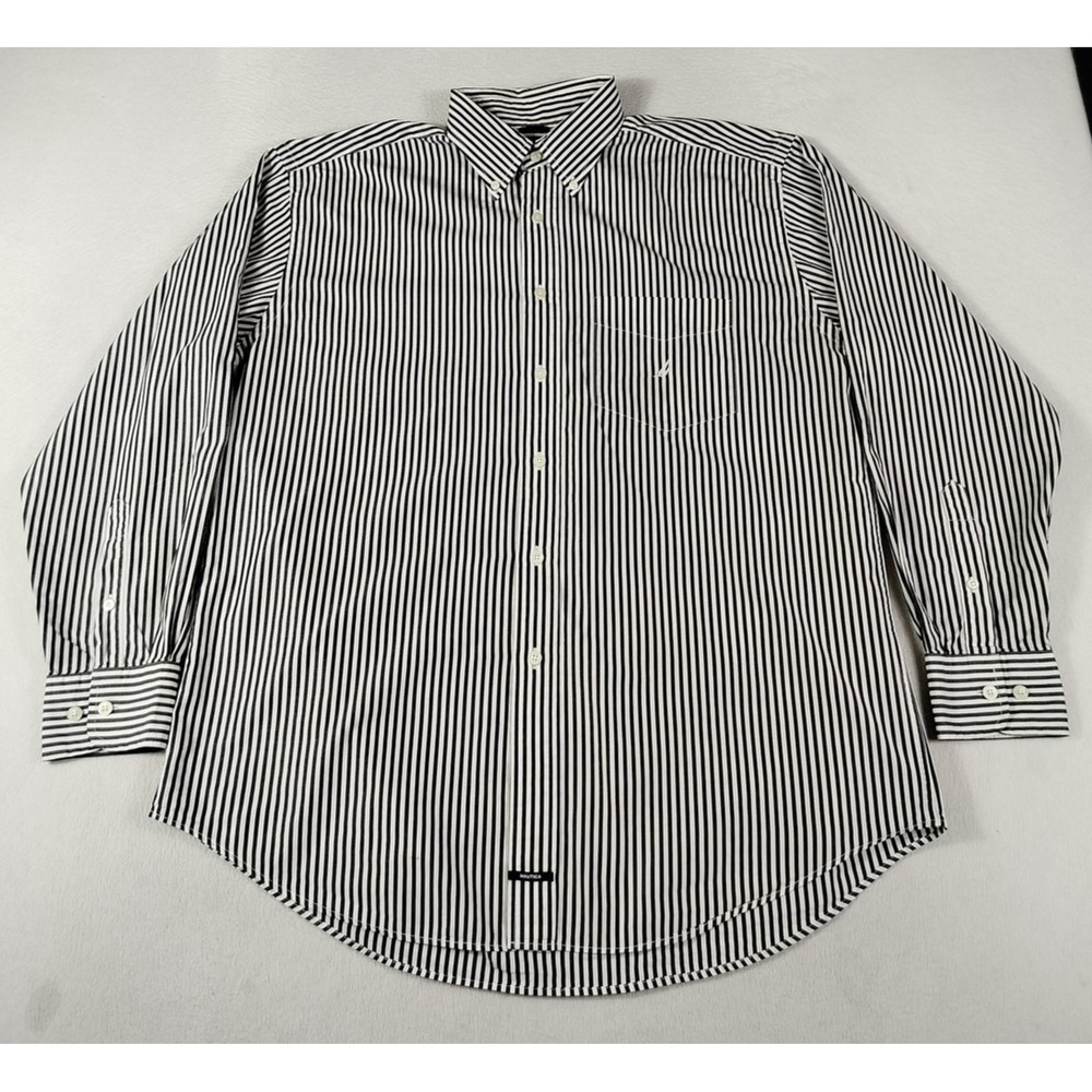 Nautica Shirt Mens XL Blue Striped Button Down Classic Nautical Preppy Casual